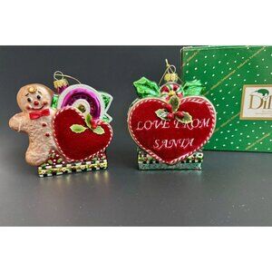 Christmas Gingerbread Ornament Blown Glass Lot 2 Vintage Sugar Mica 4” Santa Box